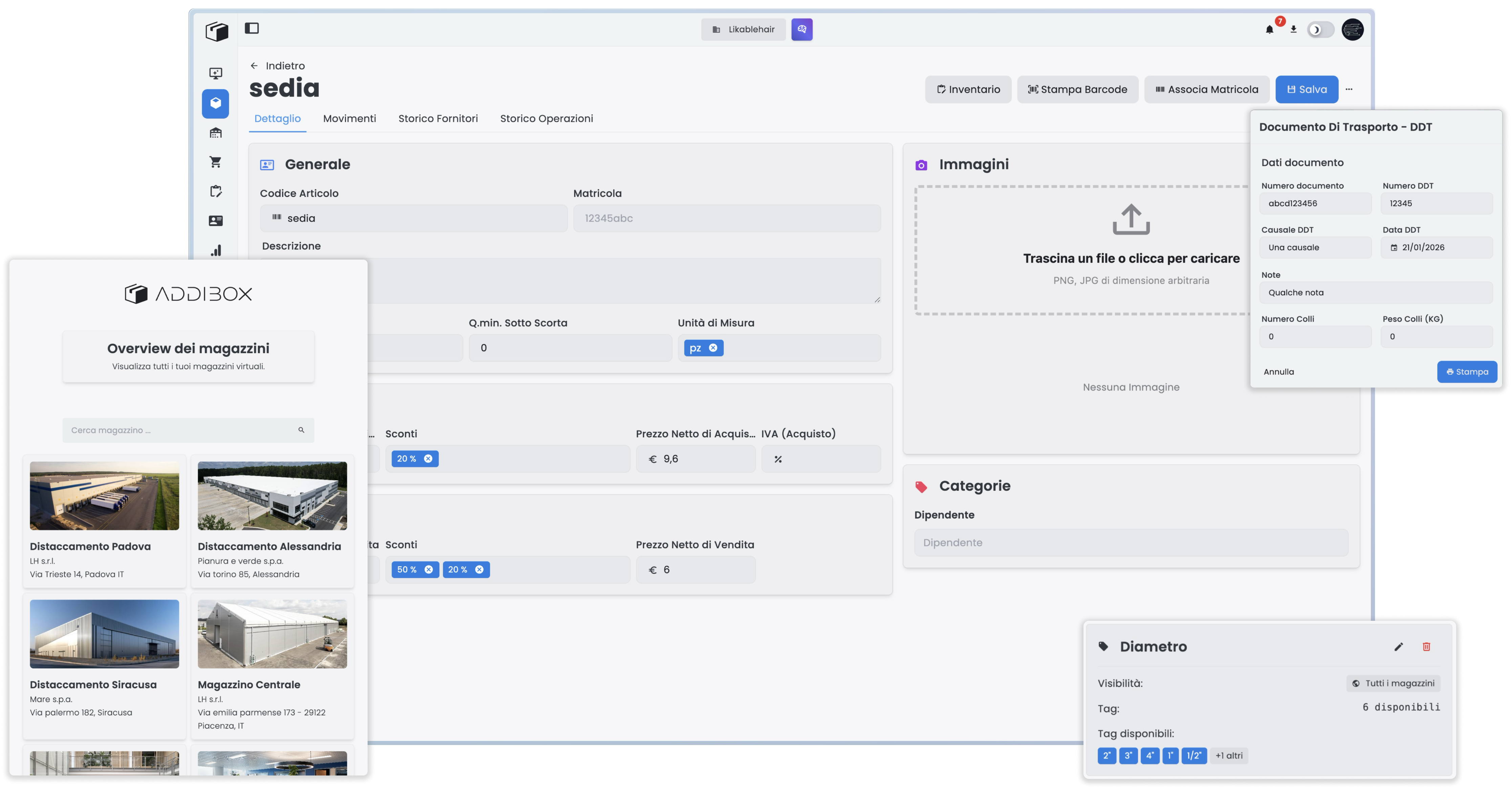 Addibox — interfaccia gestione magazzino